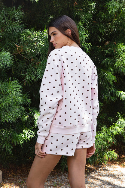 PIPPA Polka Dot Plush Fleece Mock Neck Sweatshirt: WHITE BLACK / 3 SMALL • 2 MEDIUM • 1 LARGE