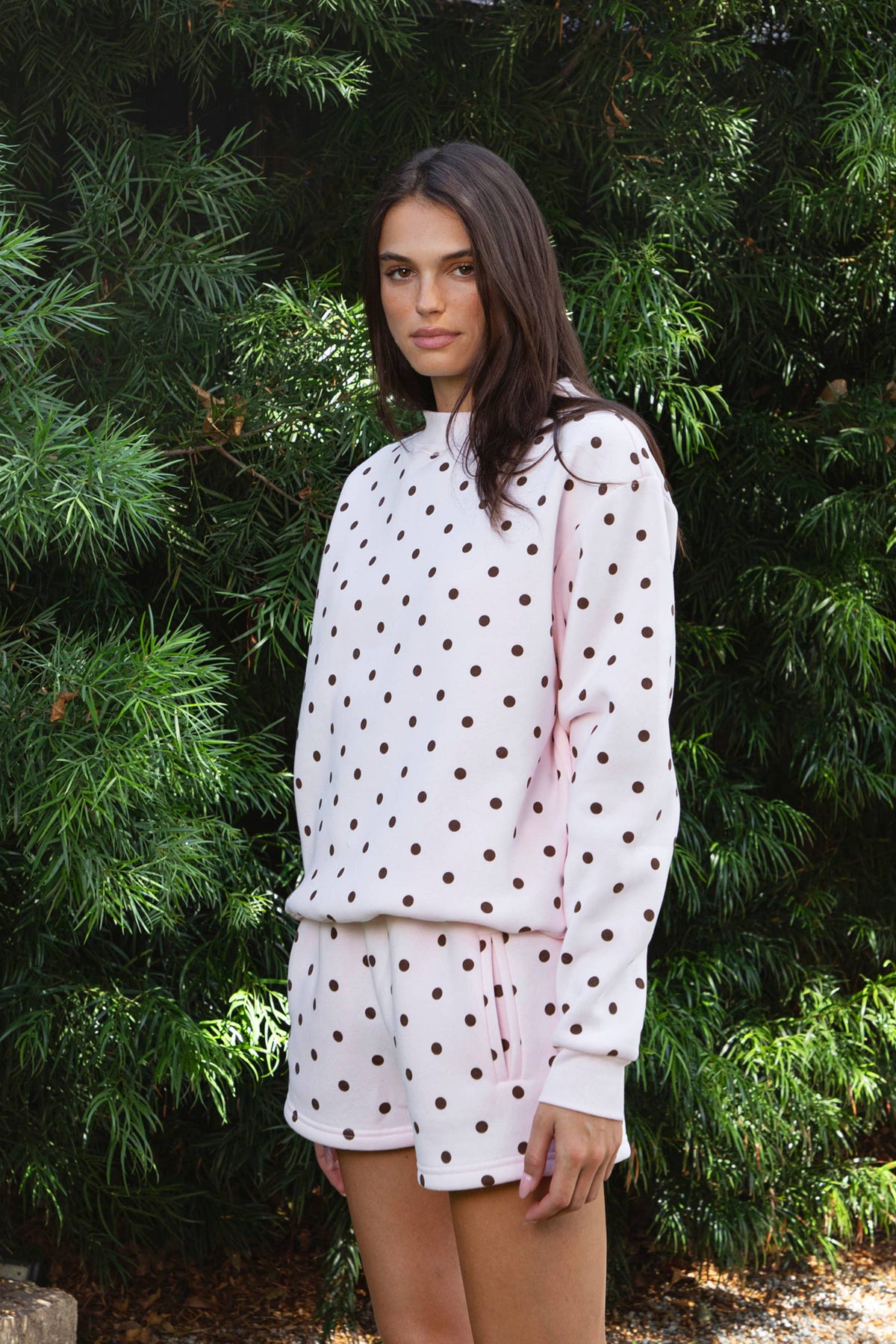 PIPPA Polka Dot Plush Fleece Mock Neck Sweatshirt: WHITE BLACK / 3 SMALL • 2 MEDIUM • 1 LARGE