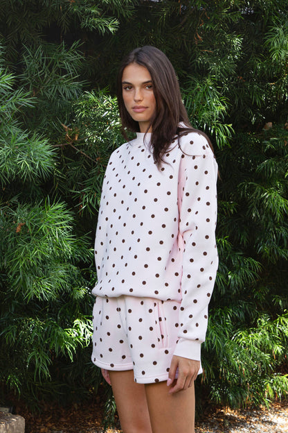 PIPPA Polka Dot Plush Fleece Mock Neck Sweatshirt: WHITE BLACK / 3 SMALL • 2 MEDIUM • 1 LARGE