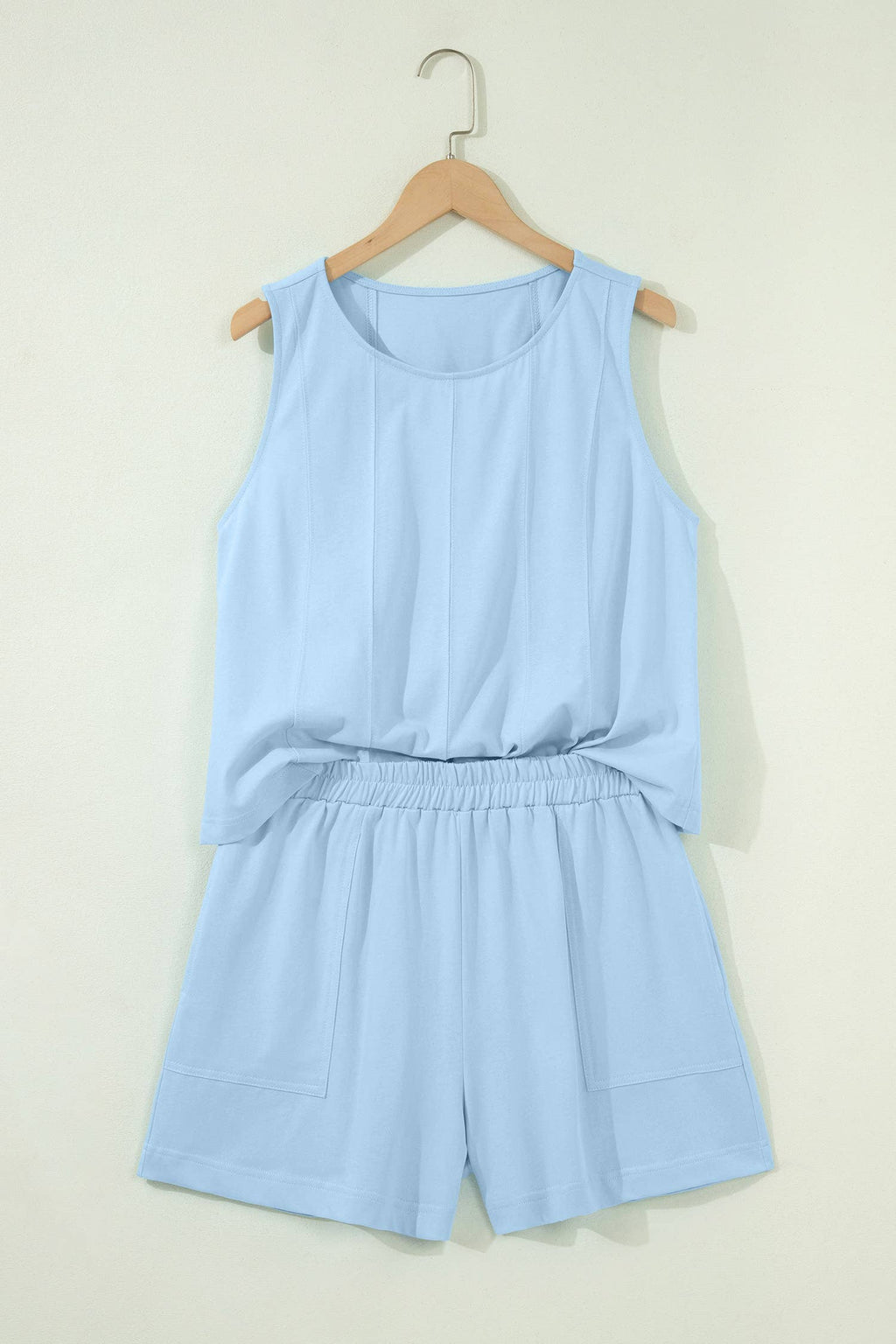 LAS Stitched Detail Loose Tank Top 2pcs Short Set (S-XL): Pink / S