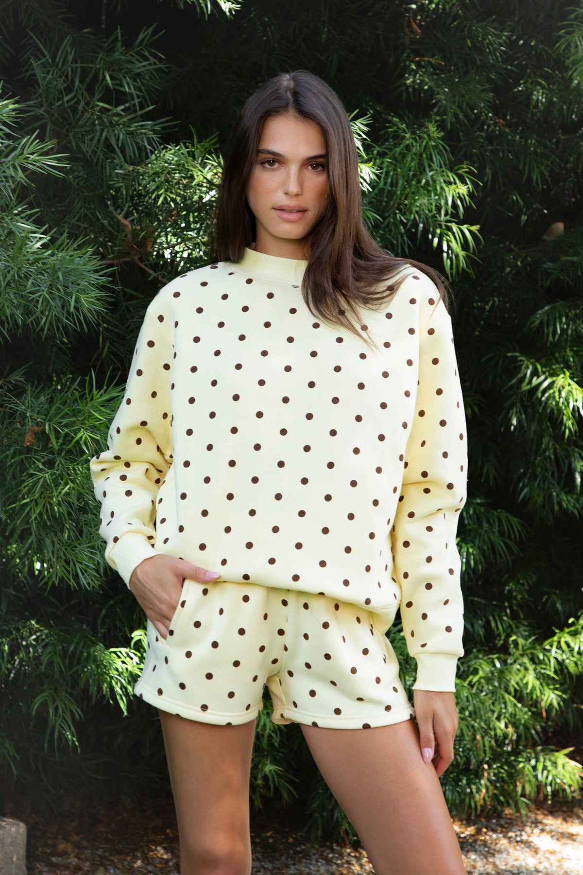 PIPPA Polka Dot Plush Fleece Mock Neck Sweatshirt: WHITE BLACK / 3 SMALL • 2 MEDIUM • 1 LARGE