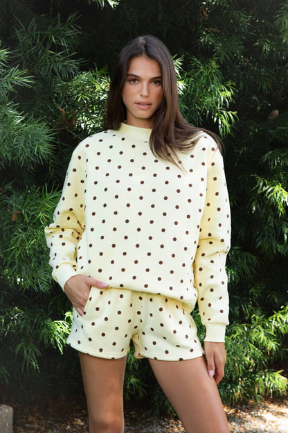 PIPPA Polka Dot Plush Fleece Mock Neck Sweatshirt: WHITE BLACK / 3 SMALL • 2 MEDIUM • 1 LARGE