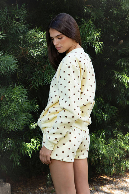 PIPPA Polka Dot Plush Fleece Mock Neck Sweatshirt: WHITE BLACK / 3 SMALL • 2 MEDIUM • 1 LARGE