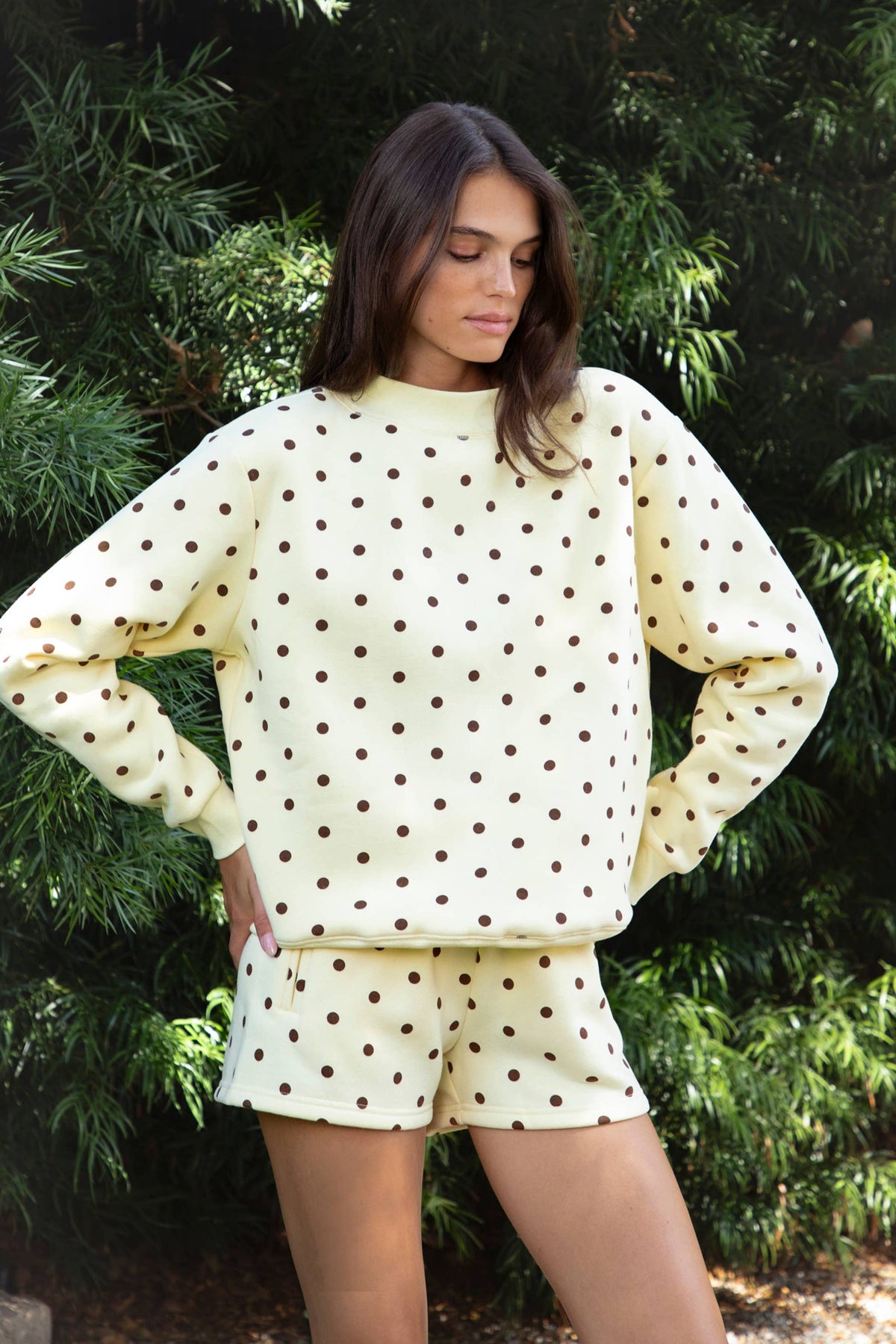 PIPPA Polka Dot Plush Fleece Mock Neck Sweatshirt: WHITE BLACK / 3 SMALL • 2 MEDIUM • 1 LARGE