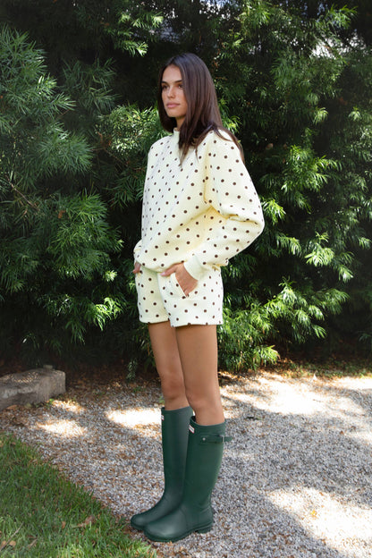 PIPPA Polka Dot Plush Fleece Shorts: WHITE BLACK / 3 SMALL • 2 MEDIUM • 1 LARGE
