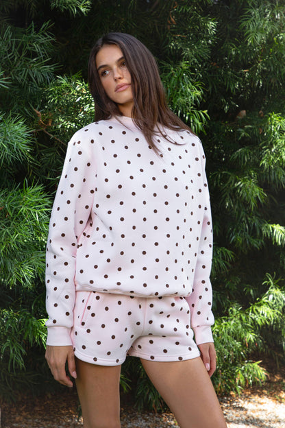 PIPPA Polka Dot Plush Fleece Mock Neck Sweatshirt: WHITE BLACK / 3 SMALL • 2 MEDIUM • 1 LARGE