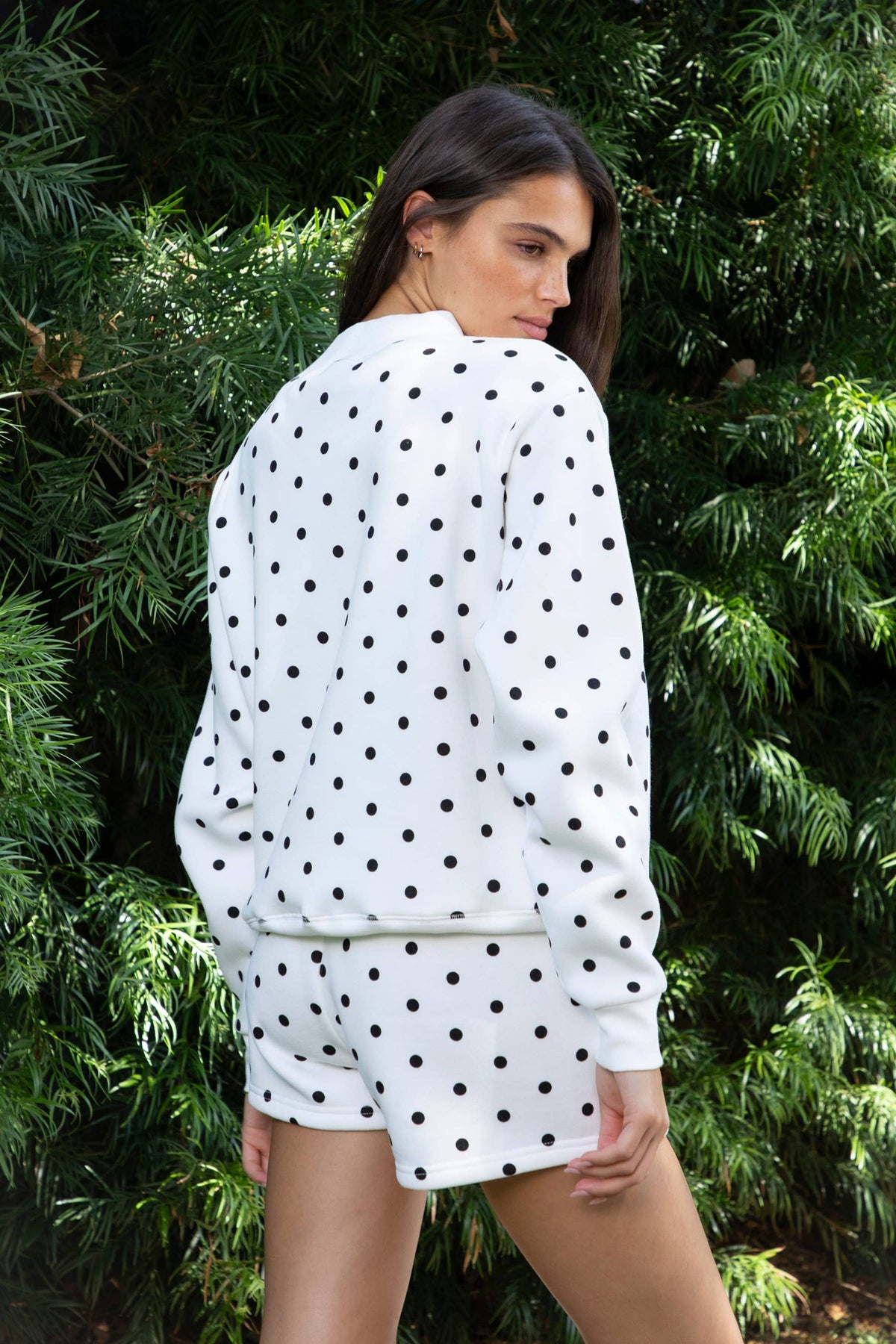 PIPPA Polka Dot Plush Fleece Mock Neck Sweatshirt: WHITE BLACK / 3 SMALL • 2 MEDIUM • 1 LARGE