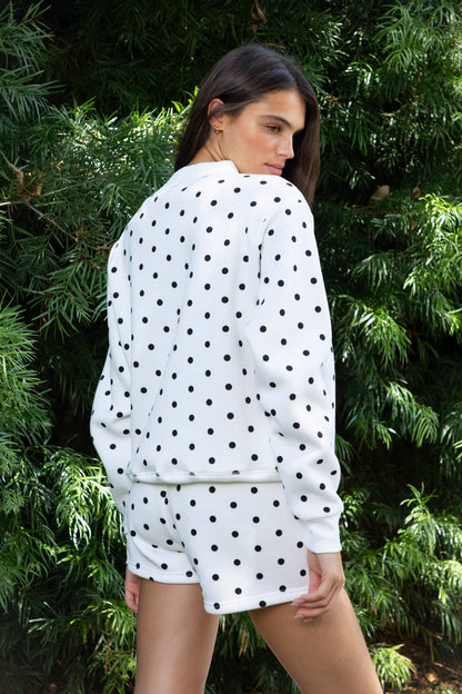 PIPPA Polka Dot Plush Fleece Mock Neck Sweatshirt: WHITE BLACK / 3 SMALL • 2 MEDIUM • 1 LARGE