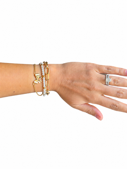 BOW PEARL LINK TRIO SET BRACELETS
