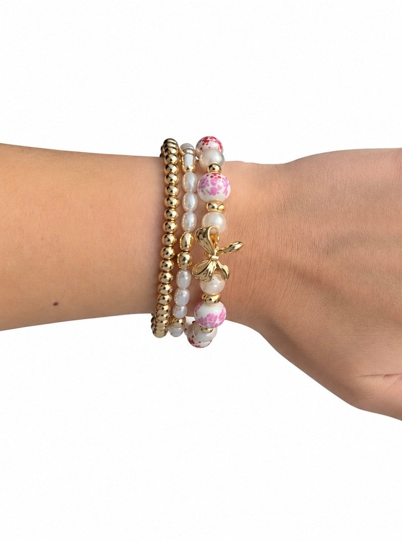Blushing Blooms Bow Bracelet Stack