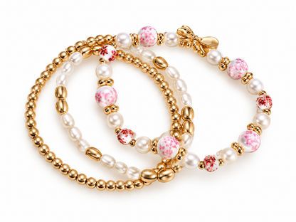 Blushing Blooms Bow Bracelet Stack