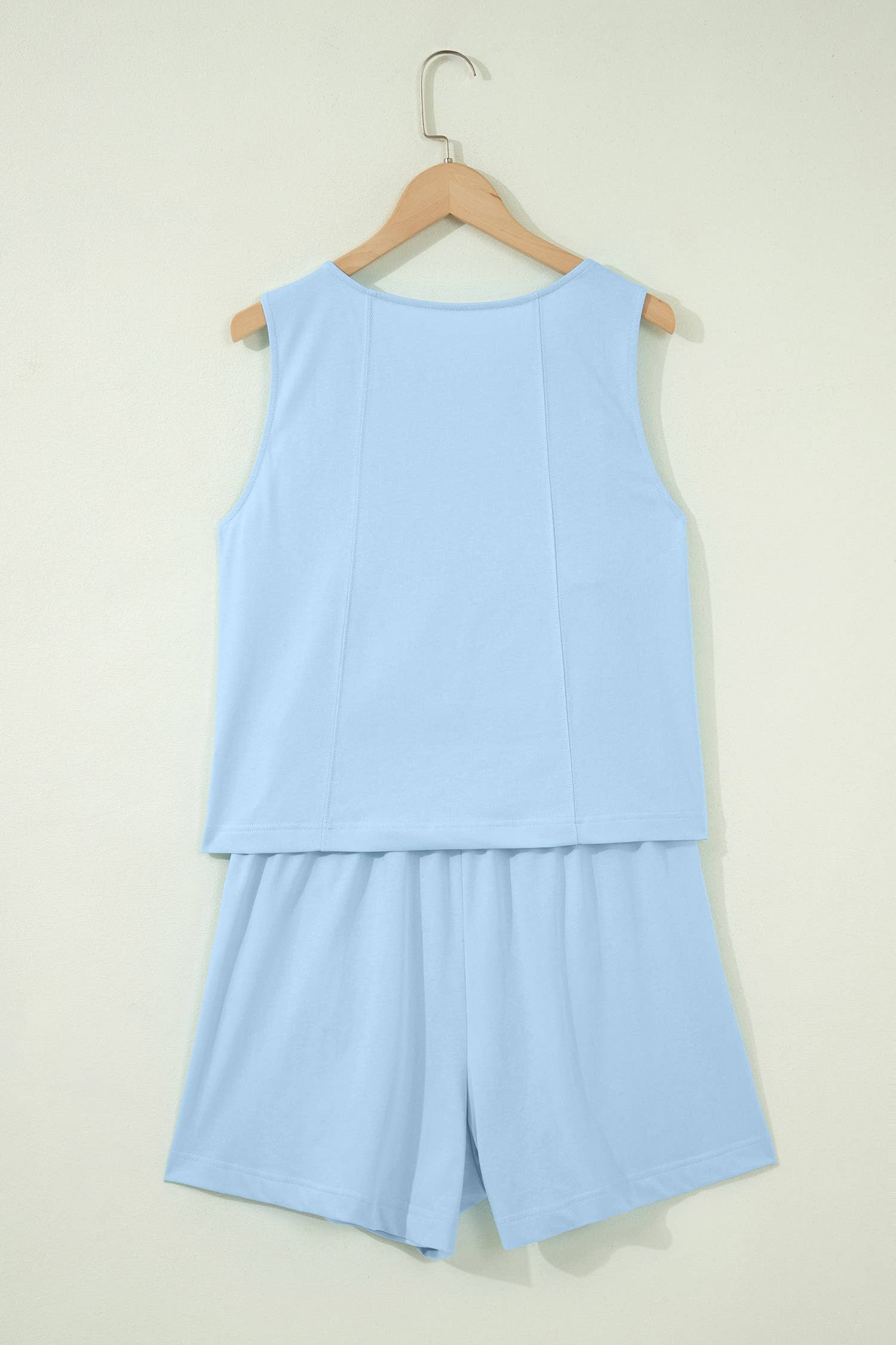 LAS Stitched Detail Loose Tank Top 2pcs Short Set (S-XL): Pink / M